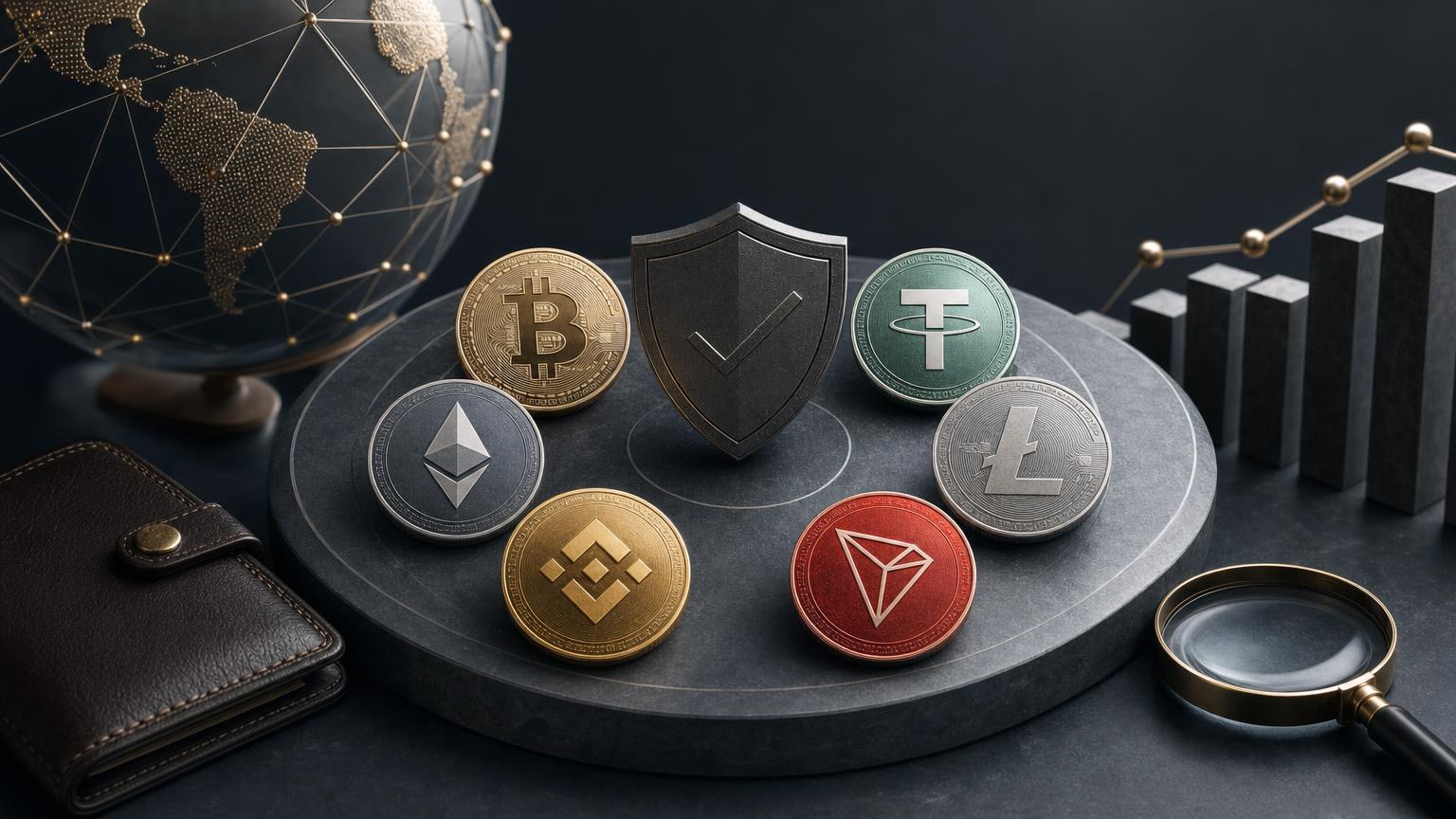 A pre-exchange verification map showing how to check the crypto asset, blockchain network, address, fees and transaction status before sending funds
